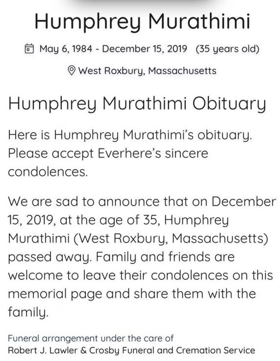 Obituary Image of Humphrey Murathimi dies in the United States