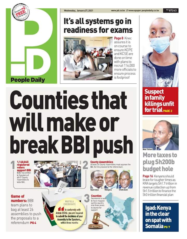 Kenyan Newspapers Headlines For January 27 Samrack Media